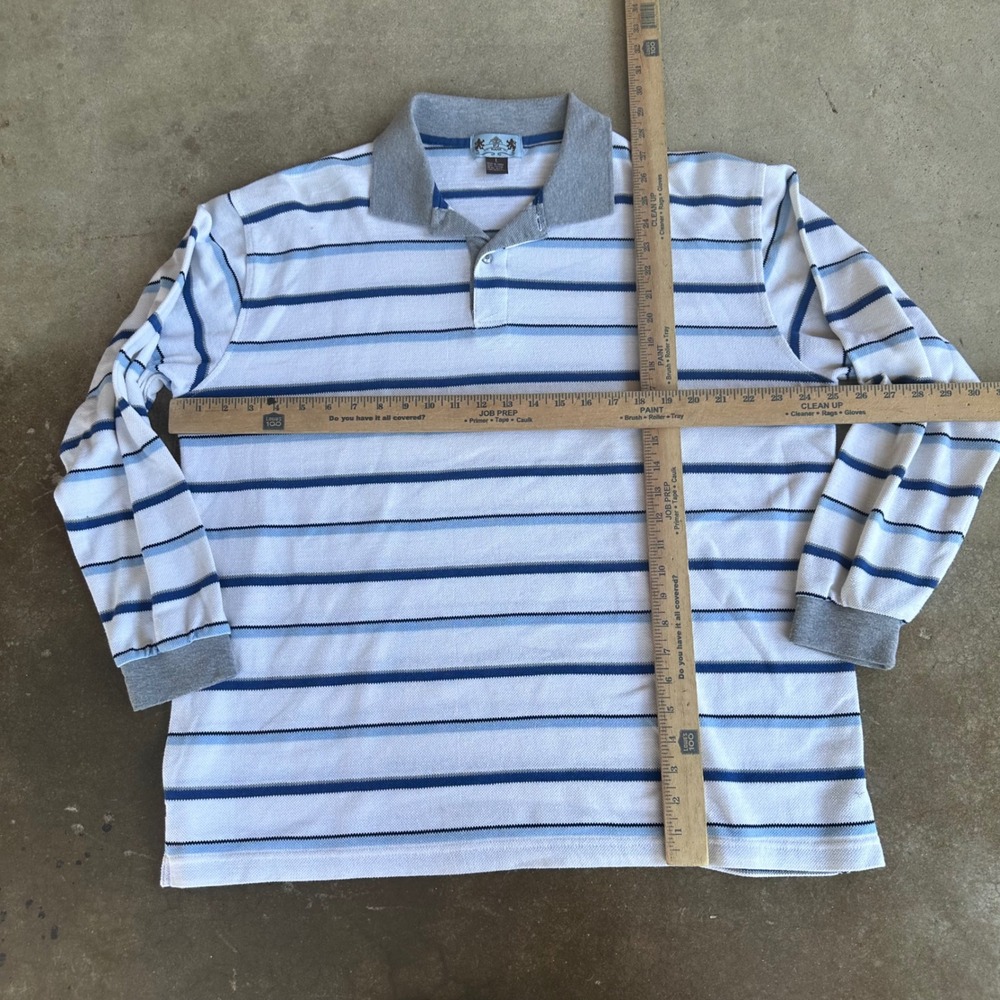 PJ Mark Polo Shirt Mens Large White Striped Excellent Long Sleeve Cotton Pique - Picture 4 of 4